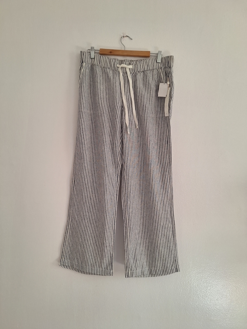 NWT Caslon Wide-Leg Drawstring Pants in Blue & White Stripe